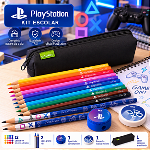 Kit Escolar PlayStation com Lápis de Cor 12 Cores