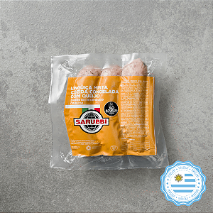 LINGUIÇA MISTA COZIDA COM QUEIJO PRATO URUGUAIA SARUBBI 0,26 KG | EMBALAGEM COM 1 UNIDADE | CONGELADO