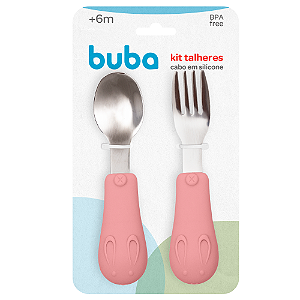 Kit Talheres Coelhinho em Silicone e Aço Inoxidável Rosa -  Buba