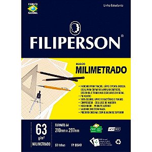 Bloco tecnico sem margem milimetrado a-4 63g.50f.branco - filiperson (pct.c/05)