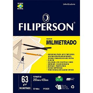 Bloco tecnico sem margem milimetrado a-3 63g.50f.branco - filiperson (pct.c/05)