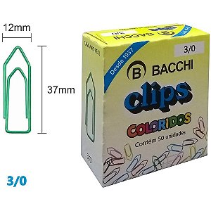 Clipe colorido ref.3/0 c/ 50 unidades - bacchi (pct.c/10)