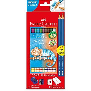 Lapis de cor redondo ecolapis bicolor 24 cores - faber-castell (pct.c/12)