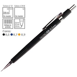 Lapiseira 0.5mm tecno cis c-205 0,5 preta - sertic (cx.c/12)