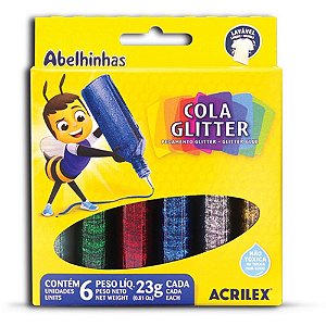 Cola com glitter estojo c/06 cores 23g (s) - acrilex (pct.c/06)