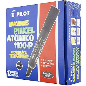 Pincel marcador permanente atomico 1100p preto recarreg. - pilot (cx.c/12)
