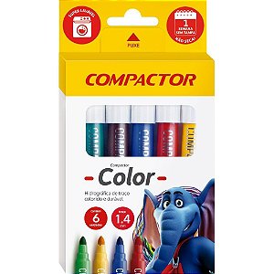 Caneta hidrografica jumbo compactor color c/06 cores - compactor (pct.c/10)