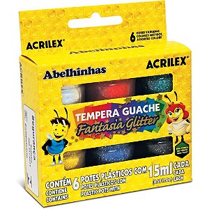 Tinta guache 015ml 06 cores 15ml com glitter - acrilex (pct.c/06)