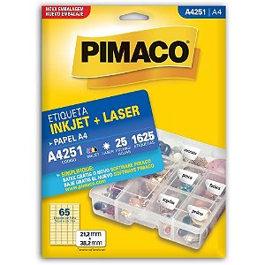 Etiqueta a4 a4251 25 fls 21,2 x 38,2 mm - pimaco (ct.c/1625)