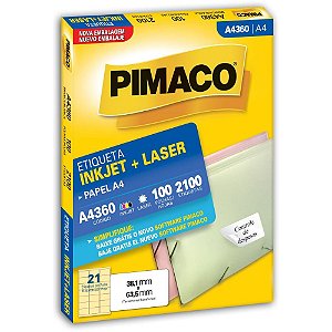 Etiqueta a4 a4360 100 fls 38,1 x 63,5 mm - pimaco (cx.c/2100)
