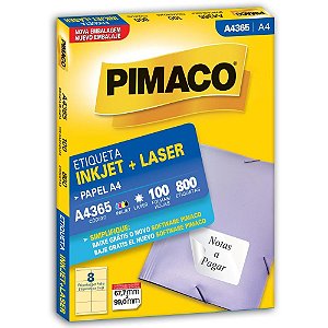 Etiqueta a4 a4365 100 fls 67,7 x 99,0 mm - pimaco (cx.c/800)
