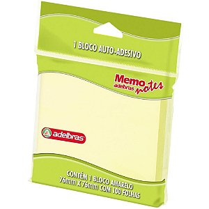 Bloco de recado autoadesivo memonote amarelo 76x76 100fls - adelbras (unidade)