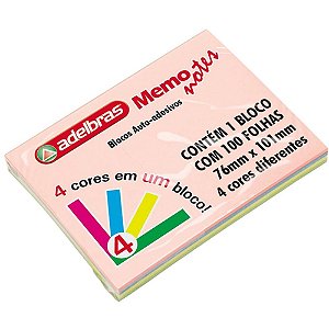 Bloco de recado autoadesivo memonote 76x102 neon 100fls. - adelbras (unidade)