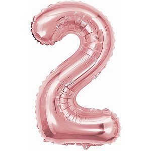 Balao metalizado numero 2 rose 40cm. - make+ (unidade)