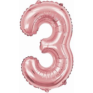 Balao metalizado numero 3 rose 40cm. - make+ (unidade)