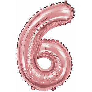 Balao metalizado numero 6 rose 40cm. - make+ (unidade)
