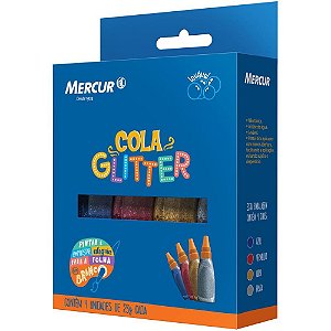 Cola com glitter 04 cores 23g. - mercur (estojo)
