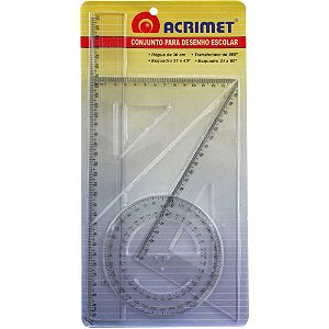 Conjunto para desenho reg.30cm+esq.21cm+trans.360ºcr - acrimet (unidade)