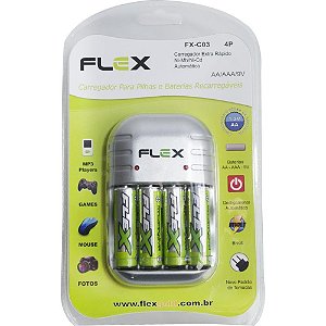 Carregador de pilhas bivolt p/4 pilhas aa-aaa/gv 2900mah - flex (unidade)