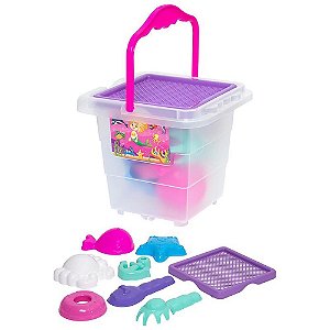 Baldinho de praia menina com moldes e pa - merco toys (unidade)