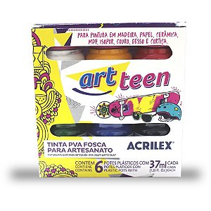 Tinta pva fosca estojo c/6 cores 37ml - acrilex (pct.c/04)