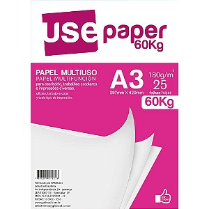 Papel sulfite a3 60 kilos branco 180g - romitec (pct.c/25)
