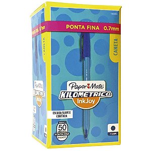 Caneta esferografica kilometrica 100 fina azul - paper mate (cx.c/50)