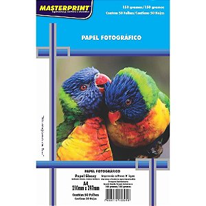 Papel fotografico inkjet a4 glossy 150g - masterprint (pct.c/50)