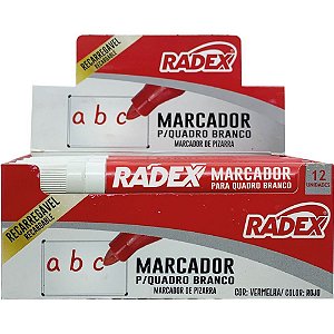 Pincel quadro branco recarregavel vermelho - radex (cx.c/12)