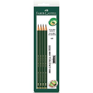 Lapis preto tecnico 9000 6b preto esc/macio bl.c/4 - faber-castell (cx.c/24)
