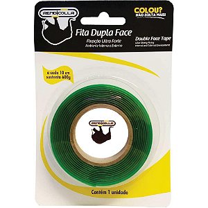 Fita dupla face massa acrilica 19mmx2m. verde - rendicolla (blister)