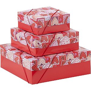 Caixa para presente com tampa gd 28x28x10 elast. estampada - cristina (pct.c/12)