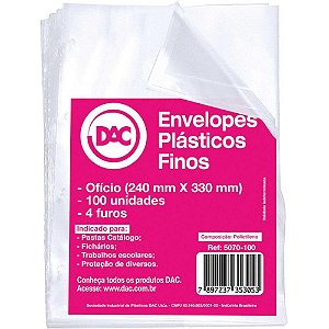Envelope plastico oficio 4furos fino 0,06mm - dac (pct.c/100)