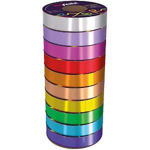 Fita poli lisa 15mmx50m cores sortidas - emfesta (pct.c/10)