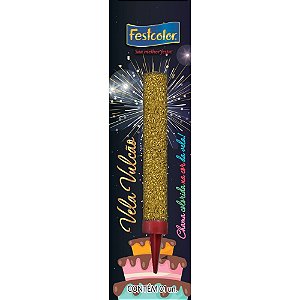 Vela para aniversario vulcao ouro - festcolor (unidade)
