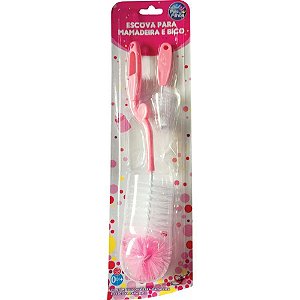 Amamentacao escova p/mamadeira e bico rosa - pais e filhos (blister)