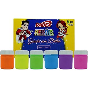Tinta guache 015ml 06 cores c/brilho asuper - radex (estojo)