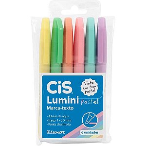 Caneta marca texto cis lumini tons pastel 6 cores - sertic (estojo)