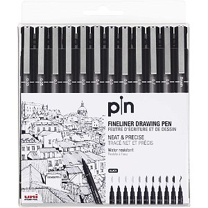 Caneta tecnica uni pin 10 graduacoes+brush pt - sertic (est.c/12)