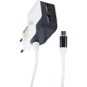 Carregador celular de parede micro v8 2entradas usb 3.1a - flex (unidade)