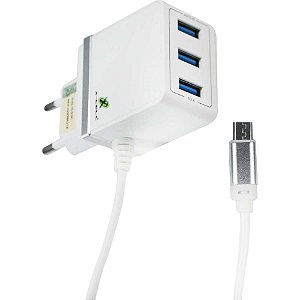 Carregador celular de parede micro v8 3entradas usb 5.1a - flex (unidade)