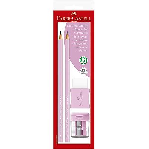 Kit escolar rosa pastel c/ borracha-aponta - faber-castell (blister)