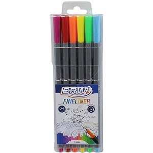 Caneta com ponta porosa fineliner 0.4mm 6 cores - brw (blister)