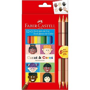 Lapis de cor sextavado caras e cores 12cores + 3cores - faber-castell (pct.c/12)