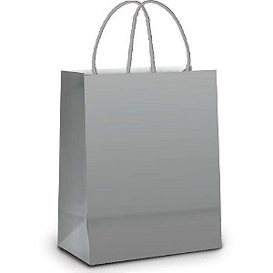 Sacola para presente lisa prata m 26x19x9cm - cromus (pct.c/10)