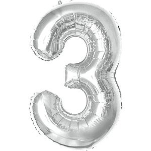 Balao metalizado numero 3 prata 40cm - make+ (unidade)