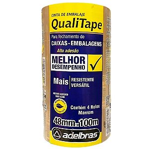 Fita para empacotamento qualitape 48mmx100m. marrom - adelbras (pct.c/04)