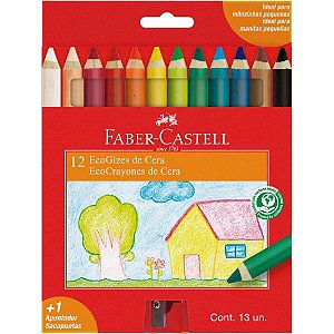 Giz de cera fino ecogiz 12 cores c/apontador - faber-castell (pct.c/05)