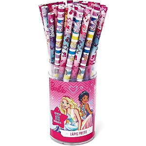 Lapis preto redondo decorado barbie tris 2 modelos (s) - summit (pote-36)