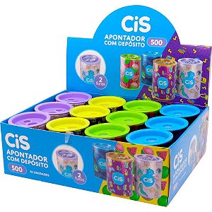 Apontador com deposito 2 furos cis 500 lata 4 cores - sertic (dp.c/12)